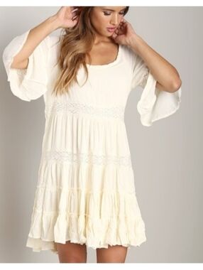 Free People Dream Cloud Boho Crochet Dress - Cream Sz M Like New
